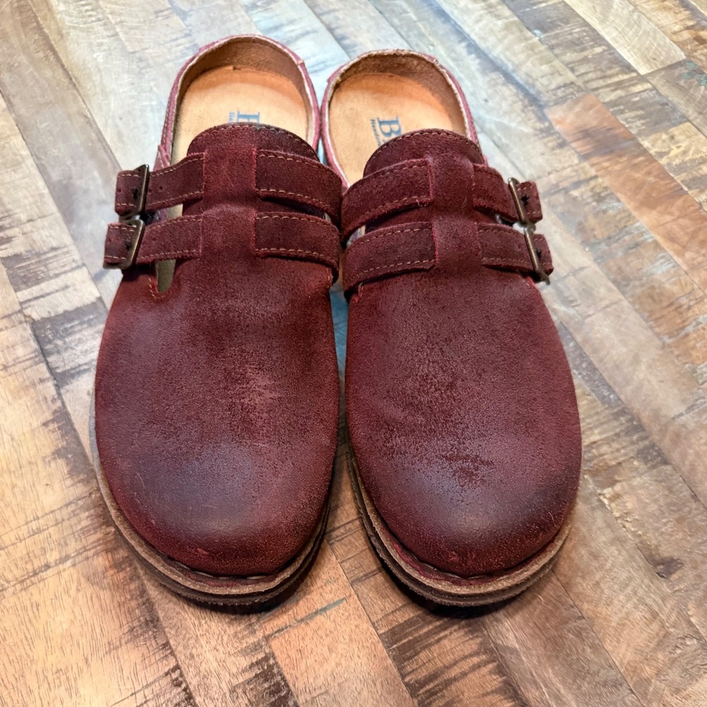 Born Womens Burgundy Suede Double Buckle Clogs Mules BR0081193 Size 10W 41 - Picture 3 of 6